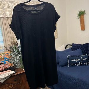 IWOLLENCE Women size L Waffle Knit Dress with Pockets Black